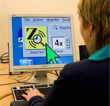 Screen magnifiers zoom in on areas of the computer display, enabling people with low vision to see it more clearly