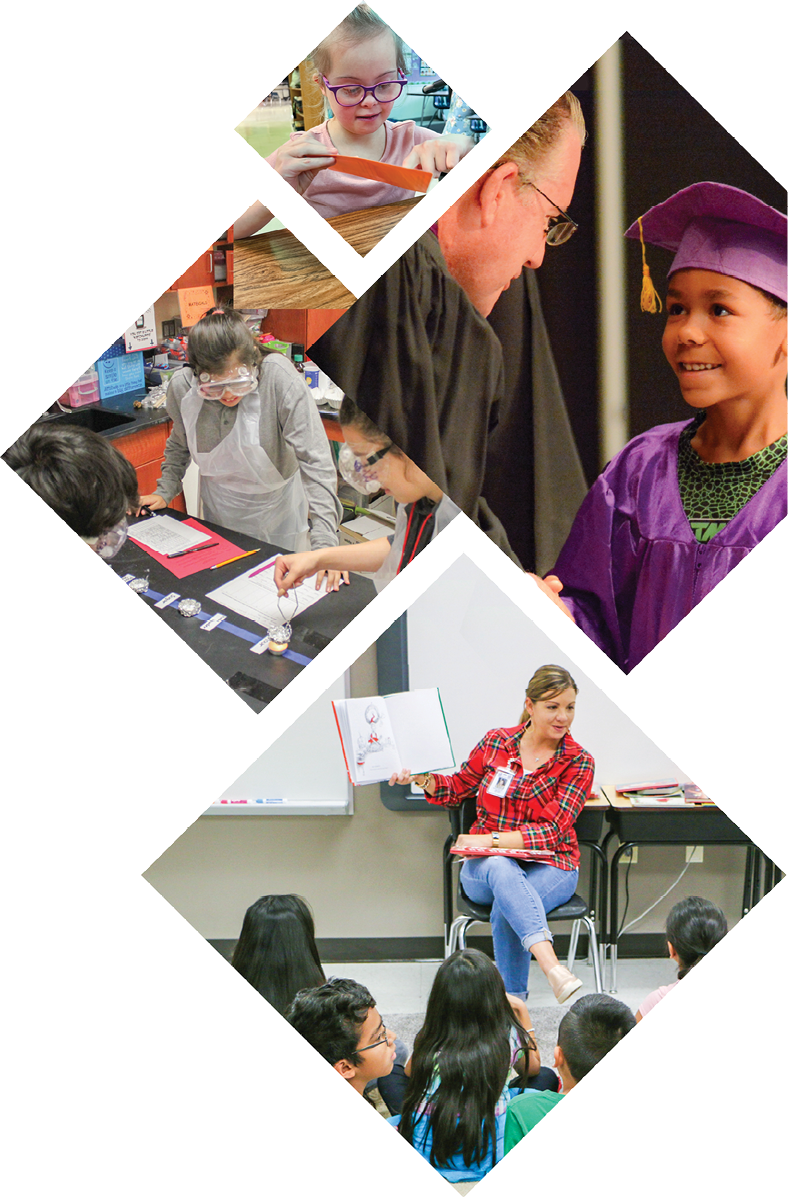 Collage of student photos in Texas schools