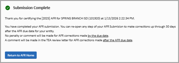 submission complete dialog box