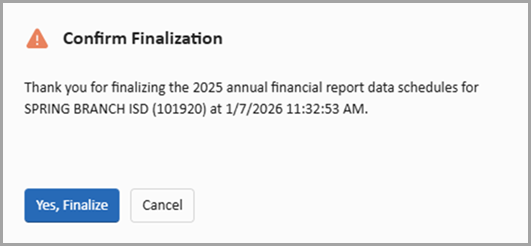 confirm finalization prompt